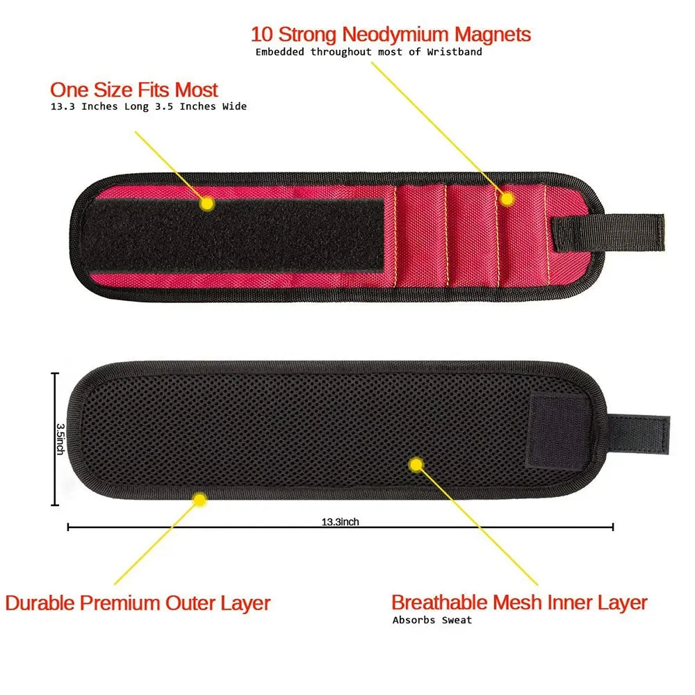 Magnetic Wristband Three Rows of Six Magnets for Holding Screws,Drilling Bits,Nails,Wrist Tool Holder Belts with Strong Magnets